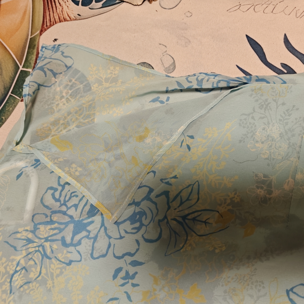Apostrophie Light Blue Floral V-Neck Blouse with Yellow Accents with Undershirt - Picture 3 of 3